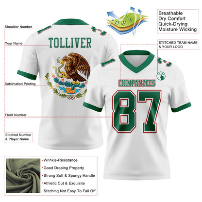 Custom White Kelly Green-Red 3D Pattern Mexico Authentic Football Jersey
