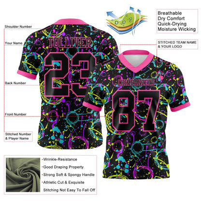 Custom Graffiti Pattern Black-Pink 3D Pattern Neon Splash Authentic Football Jersey