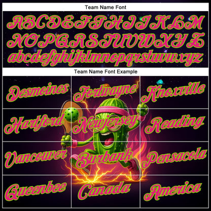 Custom Blue Hot Pink-Neon Green 3D Funny Pickleball Paddles Balls Performance T-Shirt