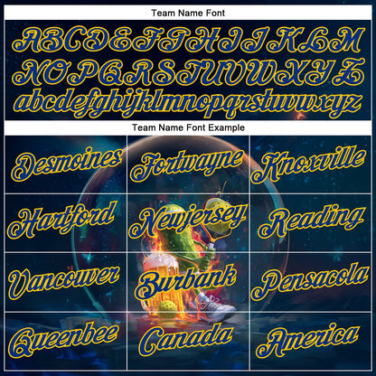 Custom Navy Royal-Yellow 3D Funny Pickleball Paddles Balls Beer Performance T-Shirt