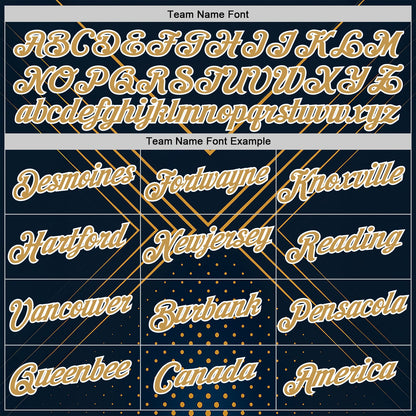 Custom Navy Old Gold-White 3D Pattern Design Geometric Shape Sportswear Performance T-Shirt
