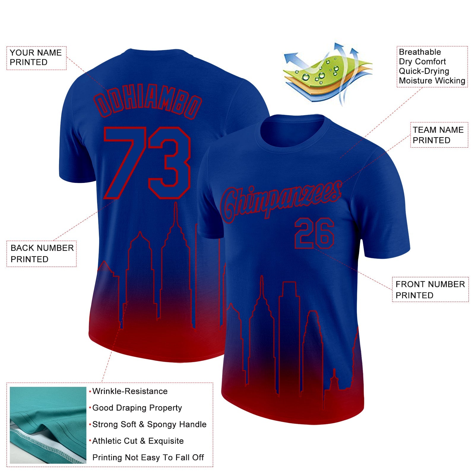 Custom Royal Red 3D Philadelphia City Edition Fade Fashion Performance T-Shirt
