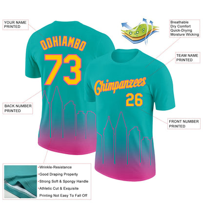 Custom Aqua Yellow-Pink 3D San Diego City Edition Fade Fashion Performance T-Shirt