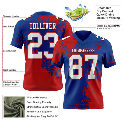 Custom Royal White-Red 3D Pattern Abstract Brush Stroke Authentic Football Jersey