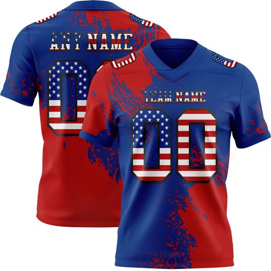 Custom Royal USA Flag Red-Black 3D Pattern Abstract Brush Stroke Authentic Football Jersey