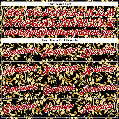 Custom Stitched Black Red-White 3D Pattern Design Golden Subtle Floral Sports Pullover Sweatshirt Hoodie