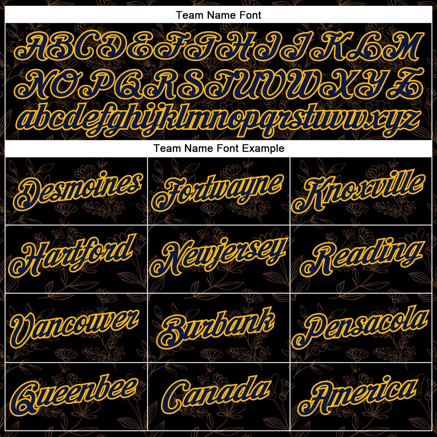 Custom Stitched Black Navy-Gold 3D Pattern Design Golden Subtle Floral Sports Pullover Sweatshirt Hoodie