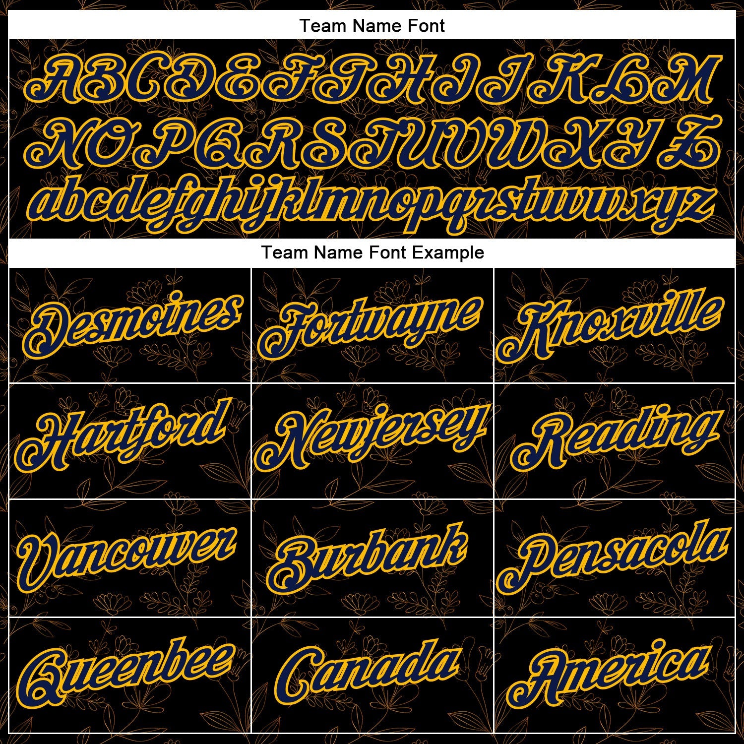 Custom Stitched Black Navy-Gold 3D Pattern Design Golden Subtle Floral Sports Pullover Sweatshirt Hoodie