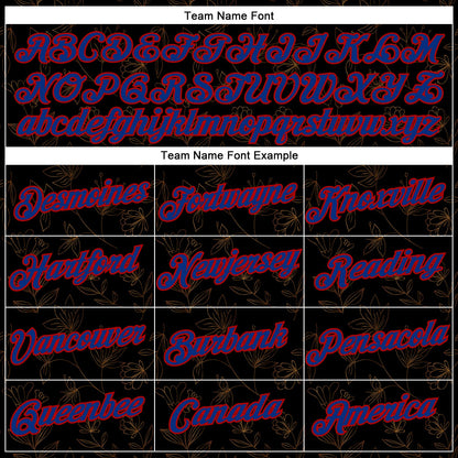 Custom Stitched Black Royal-Red 3D Pattern Design Golden Subtle Floral Sports Pullover Sweatshirt Hoodie