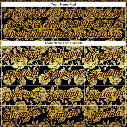 Custom Stitched Black Brown-Yellow 3D Pattern Design Golden Subtle Floral Sports Pullover Sweatshirt Hoodie