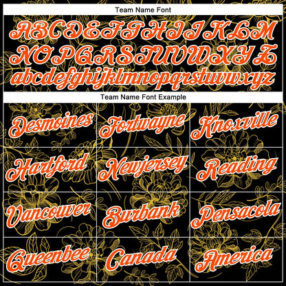 Custom Stitched Black Orange-White 3D Pattern Design Golden Subtle Floral Sports Pullover Sweatshirt Hoodie