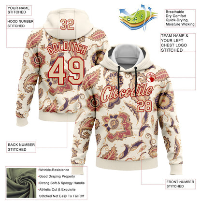 Custom Stitched Cream City Cream-Red 3D Pattern Design Ethnic Paisley Floral Bandana Sports Pullover Sweatshirt Hoodie