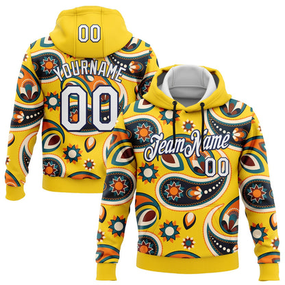 Custom Stitched Yellow White-Navy 3D Pattern Design Ethnic Paisley Floral Bandana Sports Pullover Sweatshirt Hoodie