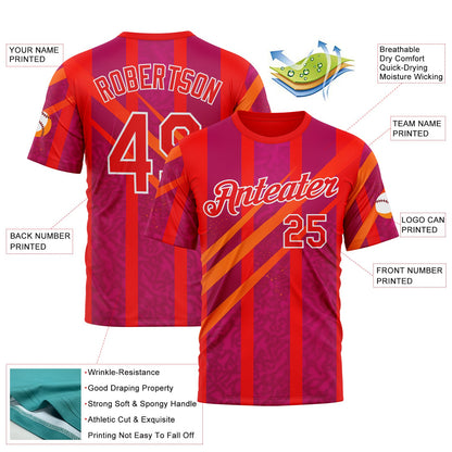Custom Red Fire Red-White 3D Pattern Design Neon Stripe Sportswear Performance T-Shirt