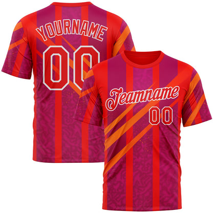 Custom Red Fire Red-White 3D Pattern Design Neon Stripe Sportswear Performance T-Shirt