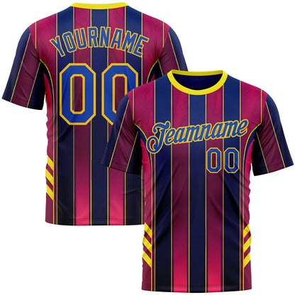 Custom Red Thunder Blue Blue-Yellow 3D Pattern Design Stripe Sportswear Performance T-Shirt