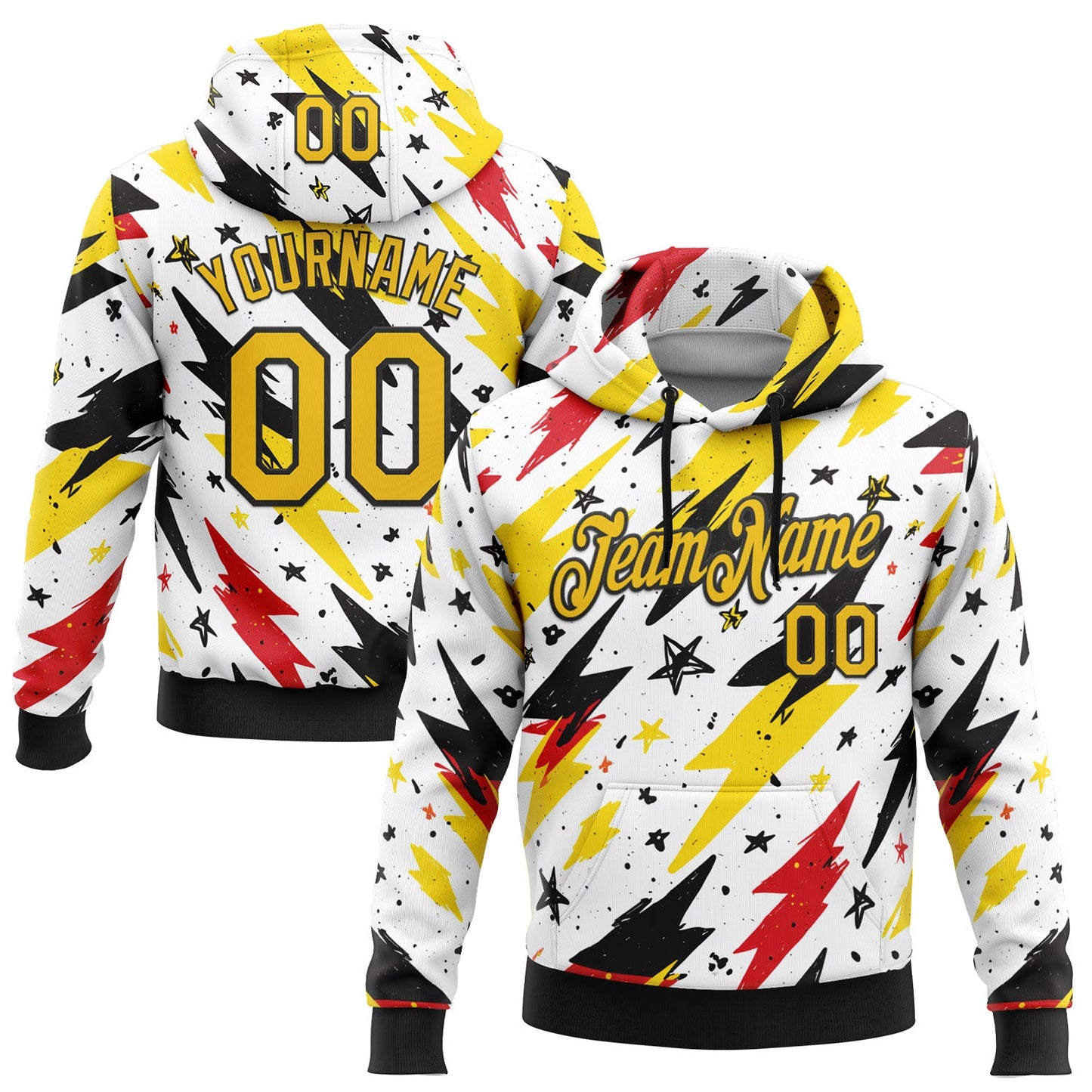 Custom Stitched White Yellow Red-Black 3D Pattern Design Germany Inspired Graffiti Sportswear Pullover Sweatshirt Hoodie