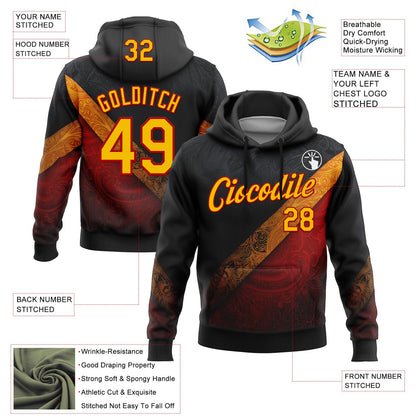 Custom Stitched Black Yellow-Red 3D Pattern Design Germany Inspired Tribal Sportswear Pullover Sweatshirt Hoodie