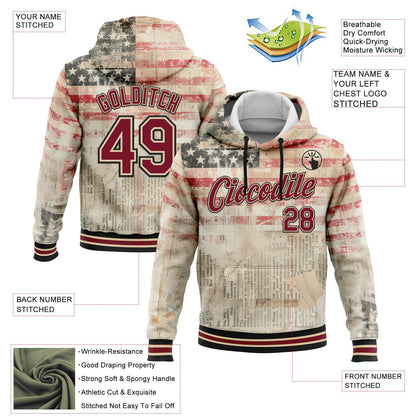 Custom Stitched City Cream Crimson-Black 3D American Flag Retro Distressed Grunge Sports Pullover Sweatshirt Hoodie