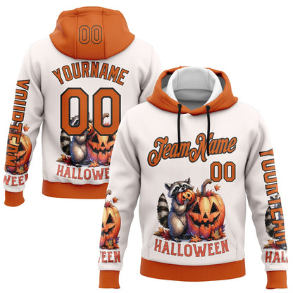 Custom White Orange-Black 3D Halloween Pumpkin Spooky Sports Pullover Sweatshirt Hoodie