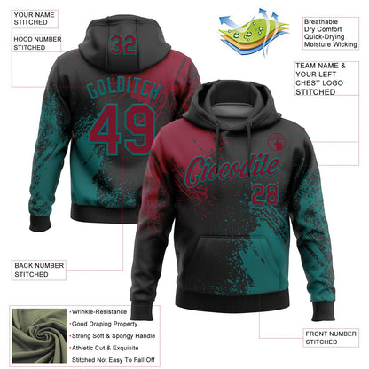Custom Stitched Black Crimson-Teal 3D Pattern Design Abstract Brush Stroke Sports Pullover Sweatshirt Hoodie