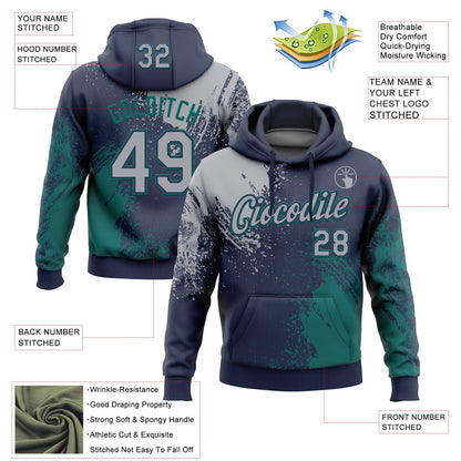 Custom Stitched Navy Gray-Teal 3D Pattern Design Abstract Brush Stroke Sports Pullover Sweatshirt Hoodie