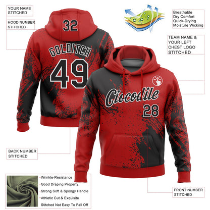 Custom Stitched Red Black-White 3D Pattern Design Abstract Brush Stroke Sports Pullover Sweatshirt Hoodie