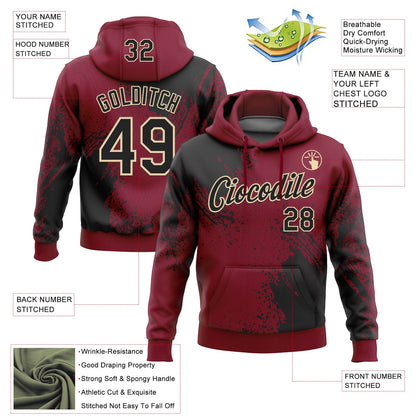 Custom Stitched Crimson Black-Cream 3D Pattern Design Abstract Brush Stroke Sports Pullover Sweatshirt Hoodie