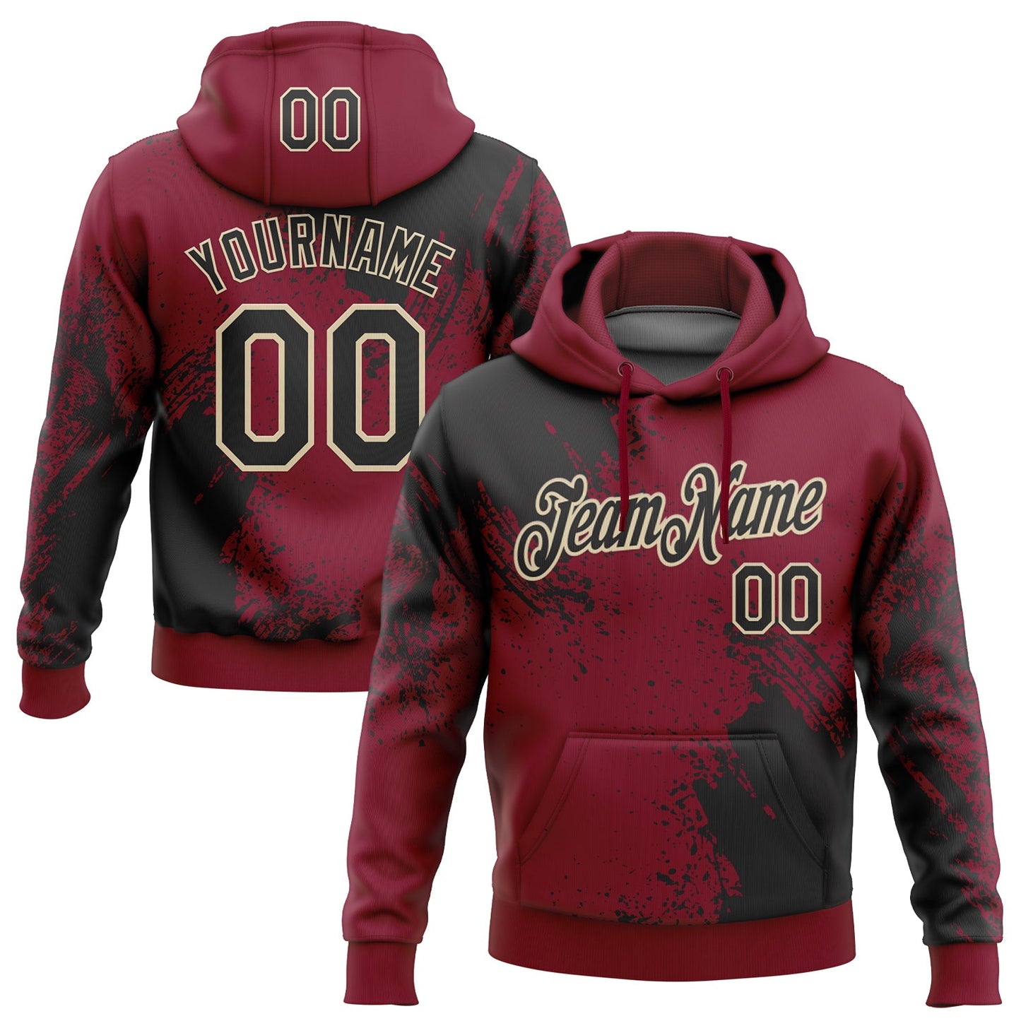 Custom Stitched Crimson Black-Cream 3D Pattern Design Abstract Brush Stroke Sports Pullover Sweatshirt Hoodie