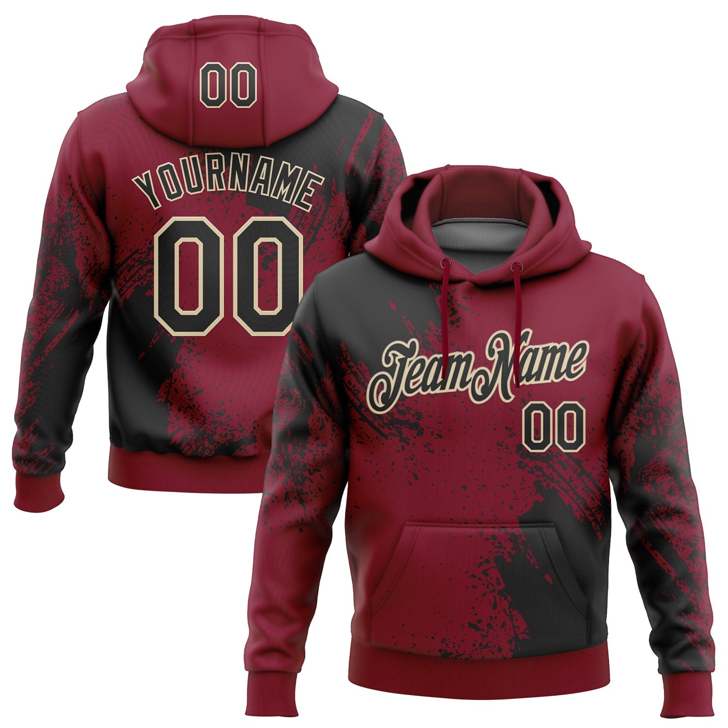 Custom Stitched Crimson Black-Cream 3D Pattern Design Abstract Brush Stroke Sports Pullover Sweatshirt Hoodie