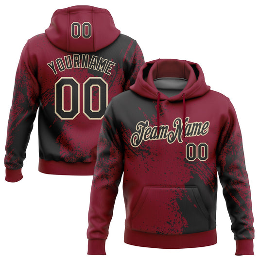 Custom Stitched Crimson Black-Cream 3D Pattern Design Abstract Brush Stroke Sports Pullover Sweatshirt Hoodie