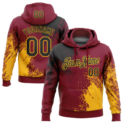 Custom Stitched Crimson Black-Gold 3D Pattern Design Abstract Brush Stroke Sports Pullover Sweatshirt Hoodie