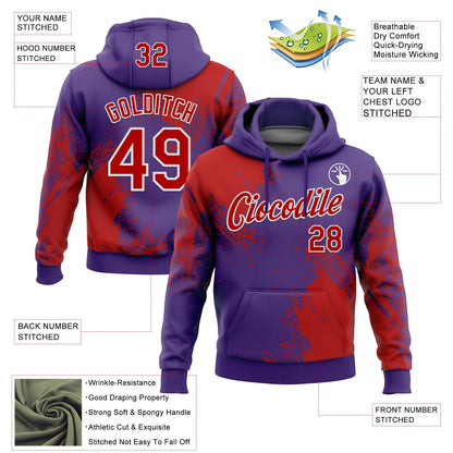 Custom Stitched Purple Red-White 3D Pattern Design Abstract Brush Stroke Sports Pullover Sweatshirt Hoodie