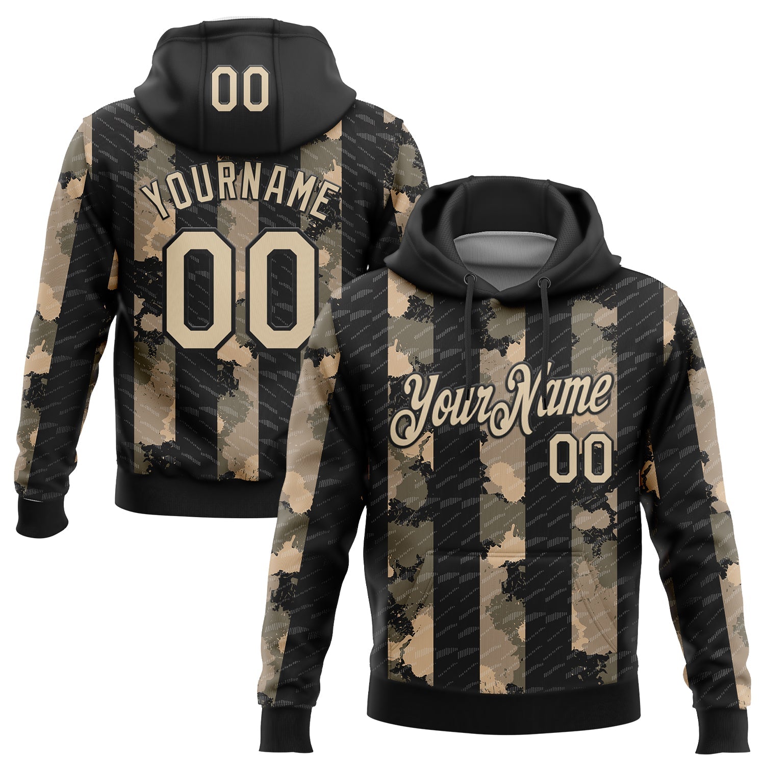 Custom Stitched Black City Cream 3D Pattern Design Line Sports Pullover Sweatshirt Hoodie