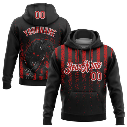 Custom Stitched Black Red-White 3D Pattern Design Animal Leopard Grunge Art Sports Pullover Sweatshirt Hoodie