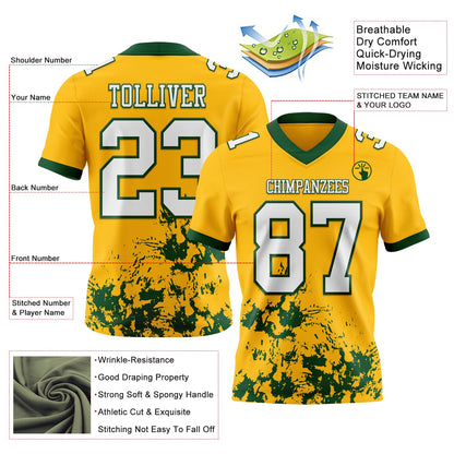 Custom Gold White-Green 3D Pattern Splash Authentic Football Jersey