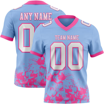 Custom Light Blue White-Pink 3D Pattern Splash Authentic Football Jersey