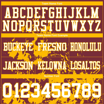 Custom Burgundy White-Gold 3D Pattern Splash Authentic Football Jersey