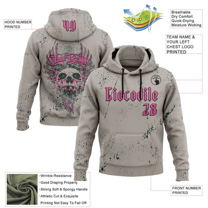 Custom Gray Pink-Black 3D Skull Gothic Destroyer Vintage Grunge Art Sports Pullover Sweatshirt Hoodie