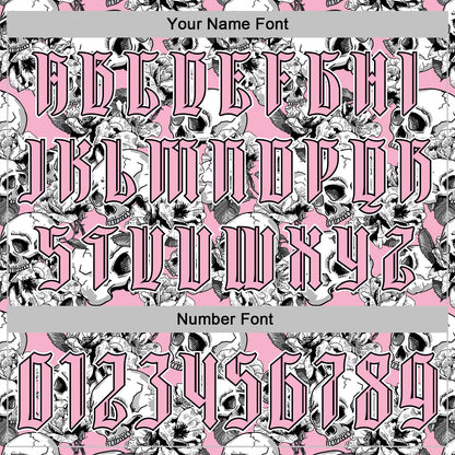 Custom Light Pink Black-White 3D Skull Roses Gothic Sports Pullover Sweatshirt Hoodie