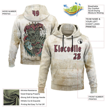 Custom Brown Pink-Black 3D Skull Gothic Clown Vintage Grunge Art Sports Pullover Sweatshirt Hoodie