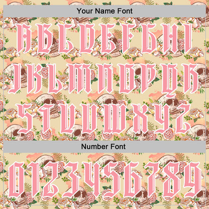 Custom Cream Medium Pink-White 3D Skull Roses Gothic Vintage Sports Pullover Sweatshirt Hoodie
