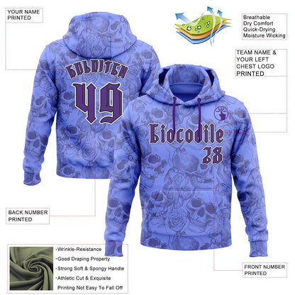 Custom Purple White-Black 3D Skull Roses Gothic Vintage Sports Pullover Sweatshirt Hoodie