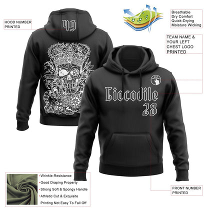 Custom Black White 3D Skull Gothic Emperor Vintage Grunge Art Sports Pullover Sweatshirt Hoodie
