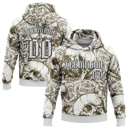 Custom White Black 3D Skull Roses Gothic Vintage Grunge Art Sports Pullover Sweatshirt Hoodie