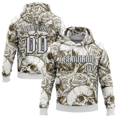 Custom White Black 3D Skull Roses Gothic Vintage Grunge Art Sports Pullover Sweatshirt Hoodie
