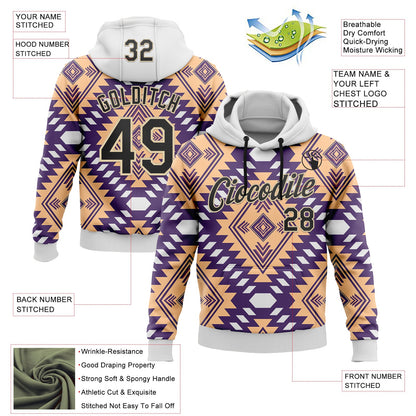 Custom Stitched White Black-City Cream 3D Pattern Design Tribal Ethnic Native American Sports Pullover Sweatshirt Hoodie