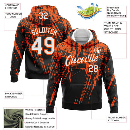 Custom Stitched Black White-Orange 3D Pattern Design Splash Grunge Art Sports Pullover Sweatshirt Hoodie