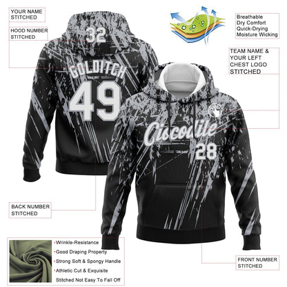 Custom Stitched Black White-Gray 3D Pattern Design Splash Grunge Art Sports Pullover Sweatshirt Hoodie
