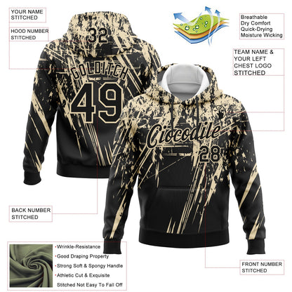 Custom Stitched Black Cream 3D Pattern Design Splash Grunge Art Sports Pullover Sweatshirt Hoodie